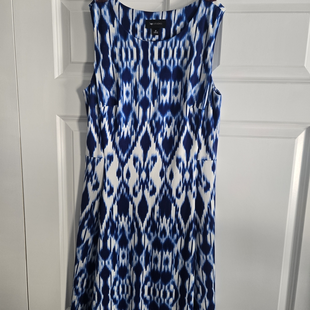 AB Studio Blue and White Patterned Midi Dress